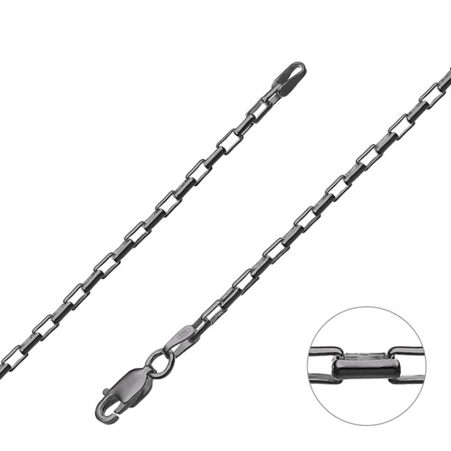 Schwarz Rhodiniert – Venizianer Kette rund 2,1mm Draht 1mm (1m)