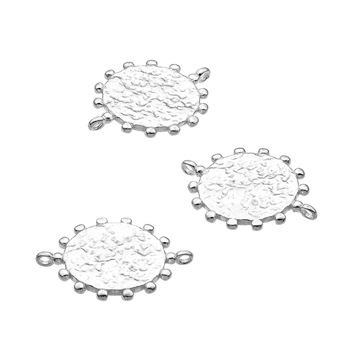 Médailles irregulières 14mm avec perles et 2 anneaux (3pcs)