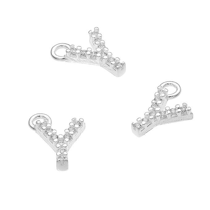 7mm alphabet charms letter Y with white zirconiums and ring (1pc)