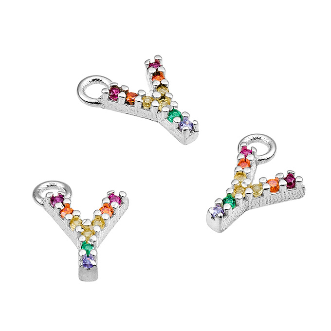 Breloques 7mm lettre Y zirconiums multicolores avec anneau (1pc)