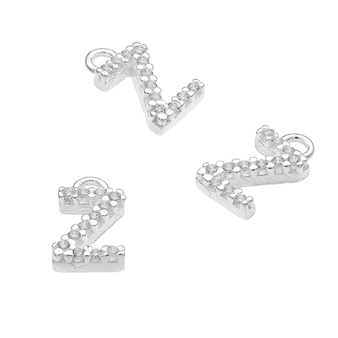 Breloques 7mm lettre Z zirconiums blancs avec anneau (1pc)